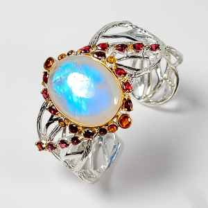 Rainbow Moonstone Sterling Silver Open Cuff <b>Bracelet</b>-Luxury Premium Grade Women's Jewelry Customized Designs Nickel-Free - Product Image 1