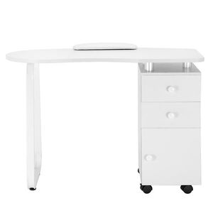 Tavolo da Manicure Moderno Bianco Portatile con 2 Cassetti, 1 Anta, Maniglia in Ceramica, Cuscino per Mani, Design Quadrato Unilaterale in Legno e Metallo - Product Image 3