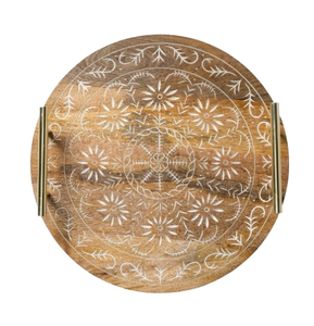 Planche à fromage en bois d'acacia, design sculpté à la main, forme arrondie, plateaux en bois, plateau de service pour apéritifs et fruits - Product Image 1