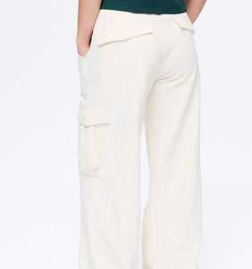 Pantalones Cargo Blancos de Cintura Alta para Mujer, Corte Holgado, Largos, Color Sólido, Poliéster, Casuales, de Verano, con Bolsillos - Product Image 3