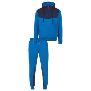 Survêtement pour homme bleu à blocs de couleur, fermeture éclair intégrale, à capuche, coupe décontractée, en polyester et coton, pour l'automne, avec poches latérales - Product Image 1