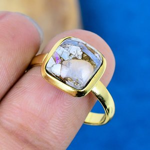 Natural Ethiopia Copper <b>Turquoise</b> Octogen shape Cut Gemstone 18k Gold Plated Bezel Handmade Cocktail <b>Ring</b> For Women - Product Image 3