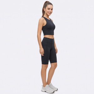Shorts de compresión para gimnasio para mujer, leggings cortos hasta la rodilla para yoga y entrenamiento, pantalones cortos de cintura alta con control de abdomen y bolsillos laterales - Product Image 4