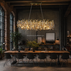 Lampadario Moderno di Lusso Rettangolare in Cristallo K9 con Controllo Touch, Lampada a Sospensione a Foglia d'Oro con LED G9 <span class=keywords><strong>per</strong></span> Tavolo da Pranzo, Garanzia 3 Anni - Product Image 3