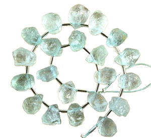 Perles de pierres précieuses en aigue-marine bleue naturelle de 21 pièces, forme brute inégale, perceuse latérale supérieure non traitée pour la fabrication de bijoux - Product Image 1