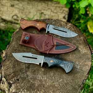 Cuchillos de Caza Hechos a Mano de Primera Calidad, Cuchillos de Supervivencia de Acero de Damasco con Hoja Fija para Campismo y Actividades al Aire Libre, con Funda de Cuero - Product Image 1