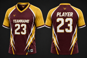 เสื้อฟุตบอลสั่งทำ สีแดงเลือดหมู ทอง ขาว เบอร์ 23 ชุดทีม ระบายอากาศ แห้งเร็ว ชุดกีฬา ขายส่งจากโรงงาน รับผลิตตามแบบ - Product Image 1