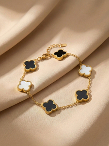 Luxe Dual <b>Clover</b> <b>Bracelet</b> _ Anti-Tarnish Gold <b>Bracelet</b> for Women - Product Image 3
