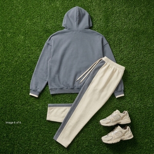 Conjunto de chándal oversize para mujer: Sudadera con capucha de forro polar y pantalones jogger, estilo casual urbano con estampado de letras y ajuste holgado. - Product Image 6