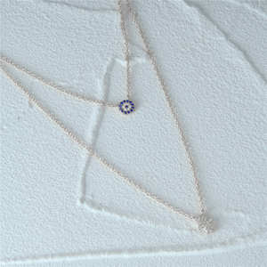 Collier pendentif double chaîne tendance en argent sterling 925 avec breloques main de Hamsa et yeux protecteurs, zircon et diamant, idéal pour les fêtes et comme cadeau - Product Image 5