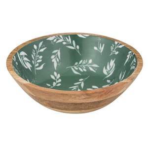 Tazón para Servir Hecho a Mano de Madera de Mango con Incrustaciones de Esmalte Floral Verde - Tazón Grande Decorativo para Ensaladas, para la Mesa de la Cocina y Decoración del Hogar - Product Image 5