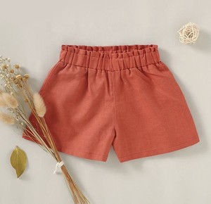 Pantalones Cortos Casuales para Niños Pequeños, 100% Algodón, Colores Sólidos, Cintura Elástica con Volantes, Cierre de Cremallera, Secado Rápido - Product Image 4