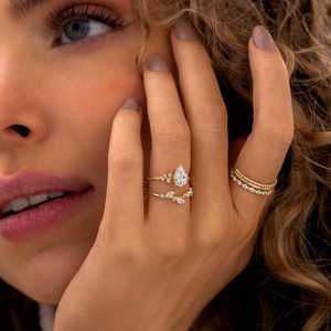 Ensemble de bagues en or massif 14 carats avec diamant en forme de poire de 2,00 carats cultivé en laboratoire, motif flocon de neige, pour femme, cadeau surprise pour amoureux, breloques - Product Image 4