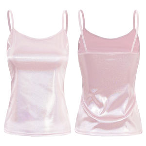 Top Corto de Tirantes Finos con Escote en V para Mujer, Satinado Metálico Brillante, Sexy, para Club, sin Mangas, Estilo Camisola, para Hip Hop y Pole Dance - Product Image 3