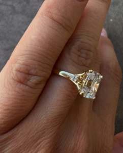 4 CT Cushion Cut Lab Grown <b>Diamond</b> Three Stone Engagement <b>Ring</b>, IGI Certified - Product Image 4