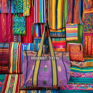 Bolsas grandes acolchadas de algodón kantha para mujer, bolso de compras de mercado para mujer, compras de comestibles resistentes y sostenibles hechas a mano - Product Image 1
