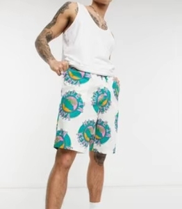 Shorts de bain imprimés pour hommes avec logo, taille mi-haute, cordon de serrage, style décontracté, en coton blanc - Product Image 6