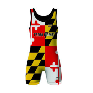 Maillot de lutte unisexe en polyester sublimé avec drapeau du Maryland, ajusté, anti-humidité, pour arts martiaux - Product Image 2