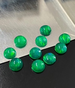 Piedras preciosas sueltas de ópalo natural verde con corte brillante redondo para la fabricación de joyas, cuentas cabujón pulidas iridiscentes - Product Image 4