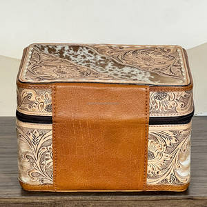 Boîte à bijoux vintage en cuir de vachette véritable, faite à la main, avec motif floral intégral et fermeture éclair, qualité supérieure, Super Septembre - Product Image 5