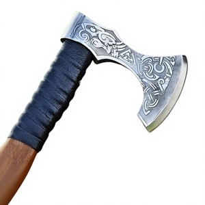 Hacha vikinga de estilo rockero hecha a mano, de alta calidad, con hoja grabada y funda de cuero hecha a mano. - Product Image 1