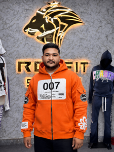 LATEST Fashion <b>Orange</b> Zipper <b>Hoodie</b> <b>Men</b> Oversized Streetwear Fleece Cotton Breathable Print Hooded Sweatshirt Autumn Style - Product Image 5