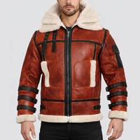 Jaket Aviator Kulit Merah B-3 Kerah Ganda Pria - Jaket Kulit Merah