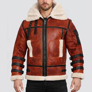 Men's Double Collar B-3 Shearling Red Leather Aviator <b>Jacket</b> - <b>Jacket</b> Red Leather - Product Image 1