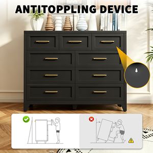 Commode haute à 9 tiroirs en métal noir avec tiroirs à glissière fluide, meuble de rangement peu encombrant pour chambre à coucher - Product Image 6