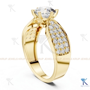 Bague de Fiançailles et de Mariage Classique en Diamant CVD Cultivé en Laboratoire Personnalisé, Coupe 6 Griffes, Bande Large Pavée, Or Massif, Certifiée IGI, Cadeau de Fête - Product Image 3