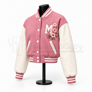 Custom <b>Women</b>’s Cropped Varsity <b>Jacket</b> Pink Letterman Bomber <b>Jacket</b> Embroidered College Style <b>Jacket</b> - Product Image 3