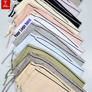 Pantalon de jogging décontracté léger pour homme, tissé, taille élastique, devant plat, jambe droite, rayures latérales, en Spandex/Coton, idéal pour la maison - Product Image 4