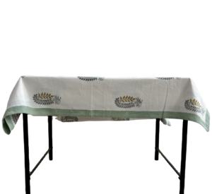 Mantel de Algodón Estampado a Mano: Rayas Florales, Estilo Boho para Comedor - Product Image 1