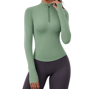 Women's Fitness Active wear yoga Long Sleeve Stand-<b>up</b> Collar Front 1/4 Zipper Quick Dry Sport's Gym Pick ball Dart Shirts - Product Image 1
