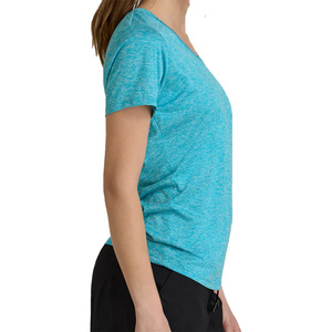 T-shirt à manches courtes col en V pour femme, couleur unie, logo, vêtement décontracté, coupe classique, 100% coton biologique, écologique, séchage rapide, printemps - Product Image 5