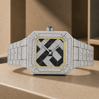 Montre Hip Hop de Luxe Carrée en Acier Inoxydable avec Moissanite, Mouvement ETA, Cadran en Verre, Aiguilles, Bracelet 20mm, Boîtier 41mm – Vente en Gros