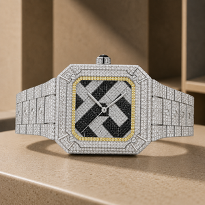 Montre de luxe carrée en acier inoxydable avec mouvement ETA, cadran en verre et aiguilles en moissanite, style hip-hop, vente en gros - Product Image 4