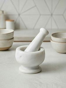 Mortero y Pilón de Mármol Blanco Artesanal al por Mayor, Molinillo de Piedra Natural para Hierbas y Especias, Herramienta de Cocina para Ajo, Pimienta y Masala - Product Image 2