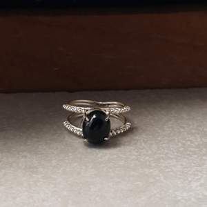 <b>Black</b> Obsidian Gemstone <b>Ring</b> 925 Sterling Silver Double Band Handmade Statement <b>Ring</b> - Product Image 5