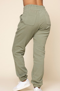 Pantalon de survêtement en molleton vert olive pour femmes grandes tailles, taille haute, coupe droite ample, longueur intégrale, décontracté, avec poches, pour l'automne - Product Image 2