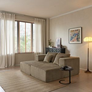 Poltrona Chaise Longue Doppia Oversize in Velluto a Coste, Sedia Letto Imbottita per Soggiorno, Divano Cloud Senza Montaggio - Product Image 4