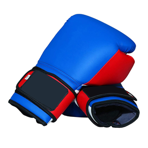Blue Red White Leather Boxing Gloves UV Protection for Closure Adjustable Wrist <b>Strap</b> Adult Training Gloves - Product Image 3