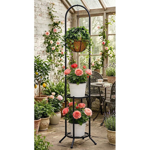 Support à plantes en métal à 3 niveaux avec panier suspendu en fibre de coco - Product Image 3