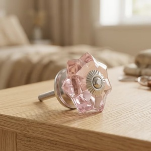 <b>Beads</b> <b>Art</b> Modern Pink Glass Flower Cabinet Knob Furniture Handle for Kitchen Bedroom Bathroom & Living Room Drawers Cabinets - Product Image 4