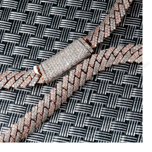 Cadena Cubana Elegante de 10MM con Eslabones Engastados, Plata de Ley 925, 20 Pulgadas Extendida, Chapada en Oro Rosa/Amarillo/Blanco para Hombre, Estilo Miami de Lujo - Product Image 2