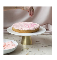 Hoogwaardige witte marmeren en messing taartplateau met trendy design, herbruikbaar, aanpasbare maat voor bruiloft, feest en dessertpresentatie