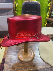 Sombrero de Moda Unisex para Fiesta, Estilo Vaquero Occidental, Steampunk, de Ala Ancha, Vintage, de Cuero Rojo, para Hombre y Mujer - Product Image 4