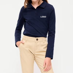 เสื้อโปโลแขนยาวสีแดงผ้าคอตตอนปิเก้สำหรับเด็กนักเรียนแบบยูนิเซ็กซ์ - Product Image 2