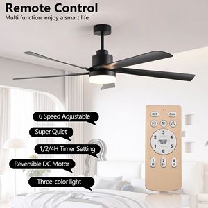 Ventilatore da Soffitto LED Moderno da 65 Pollici Nero con Luce, 5 Pale, Dimmerabile, Telecomando, Design Silenzioso per Soggiorno - Product Image 3