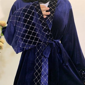 Women's Winter Solid Color Polyester Velvet Abaya Turkish Style Maxi <b>Islamic</b> <b>Clothing</b> Long Sleeve Velvet Abaya - Product Image 4